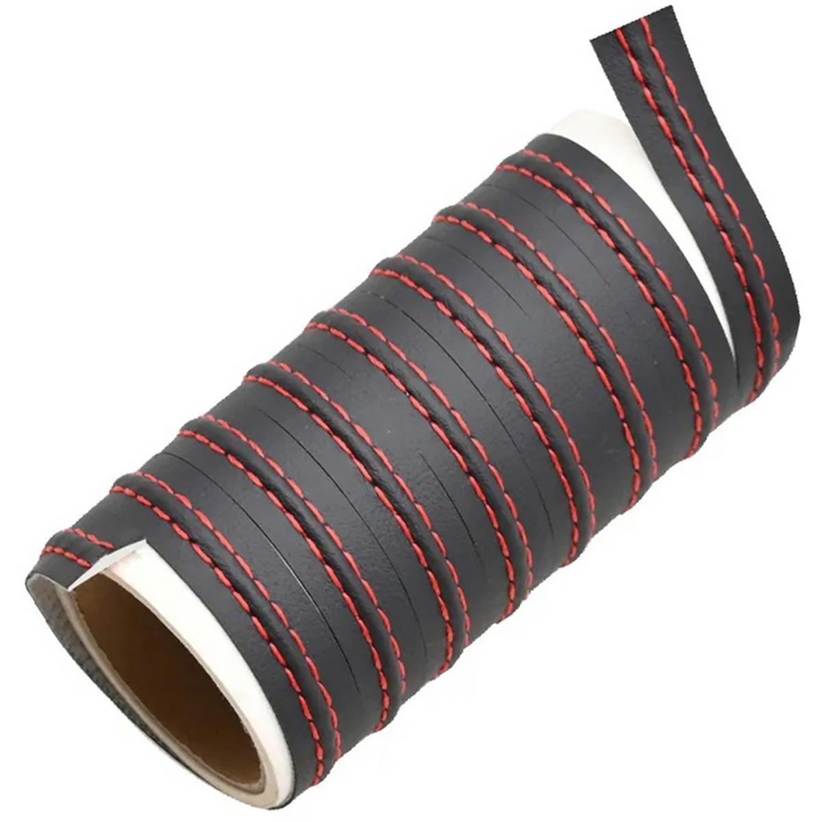 Banda decorativa pentru interiorul vehiculului, lungime 2m, din piele ecologica, culoare Neagra + cusatura Rosie-7