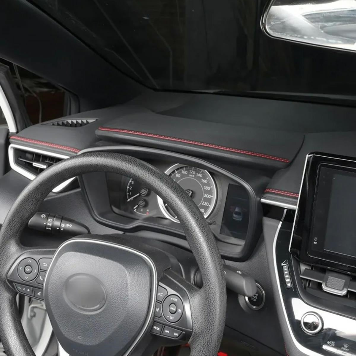 Banda decorativa pentru interiorul vehiculului, lungime 2m, din piele ecologica, culoare Neagra + cusatura Rosie-5