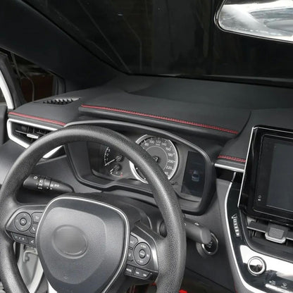 Banda decorativa pentru interiorul vehiculului, lungime 2m, din piele ecologica, culoare Neagra + cusatura Rosie-5