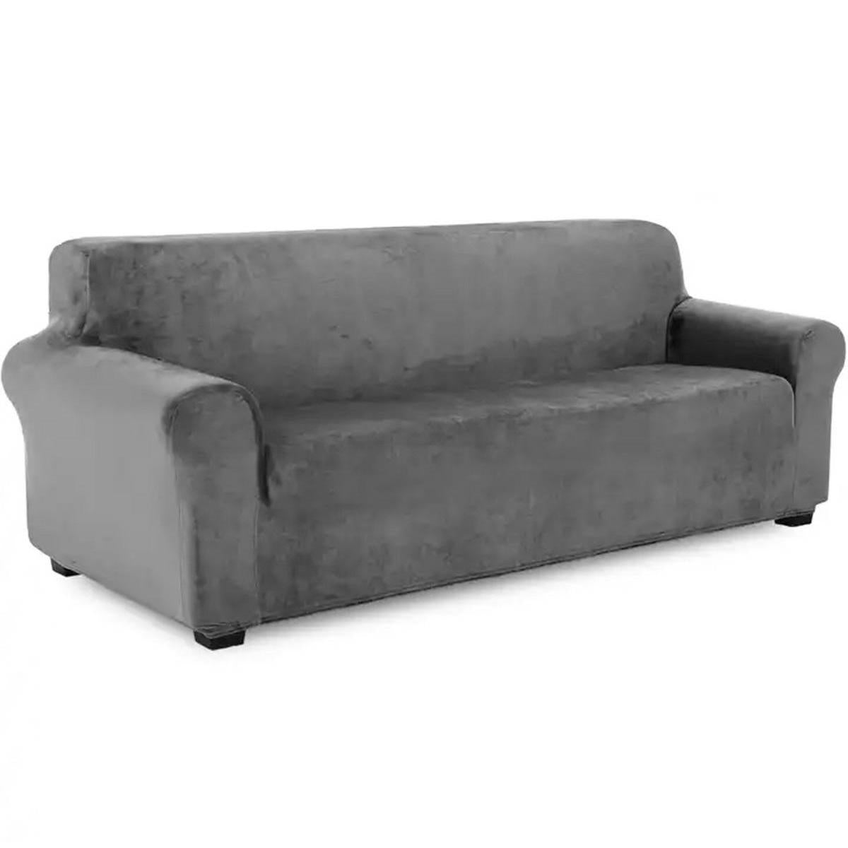 Husa universala pentru canapea standard cu 3 locuri, imitatie catifea, culoare GRI-2