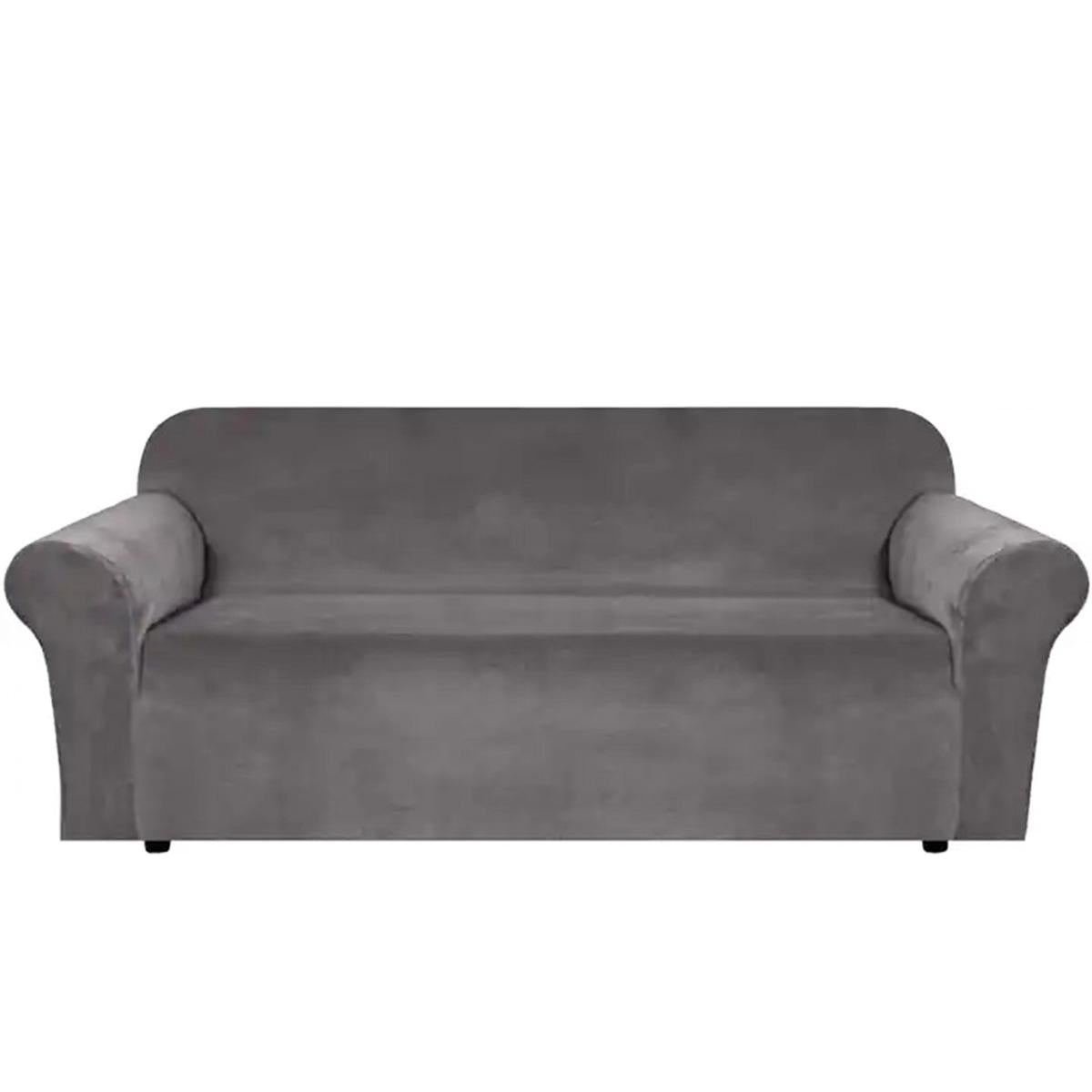 Husa universala pentru canapea standard cu 3 locuri, imitatie catifea, culoare GRI-3