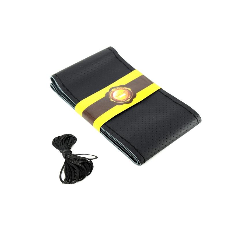 Husa volan din PIELE NEAGRA + ATA NEAGRA pentru CAMIOANE, diametru XXL - 45 cm,(se coase, aspect ORIGINAL)-2