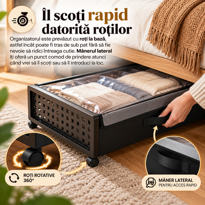 Organizator Mobil pentru Depozitare sub Pat, cu Roți și Capac Transparent – 2 Dimensiuni