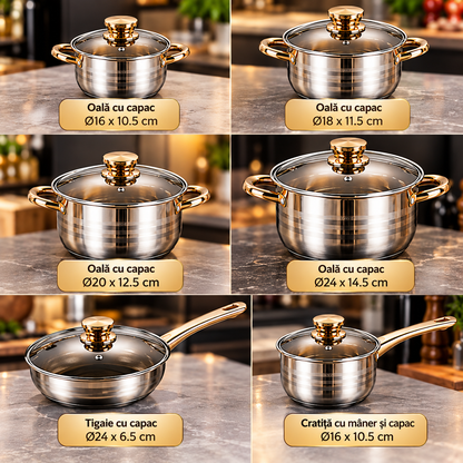 Set Oale Brückmann Premium din Inox – 12 Piese, Bază 5 Straturi, Compatibil Inducție