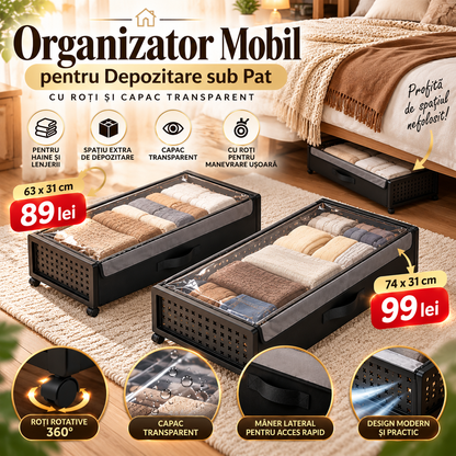 Organizator Mobil pentru Depozitare sub Pat, cu Roți și Capac Transparent – 2 Dimensiuni