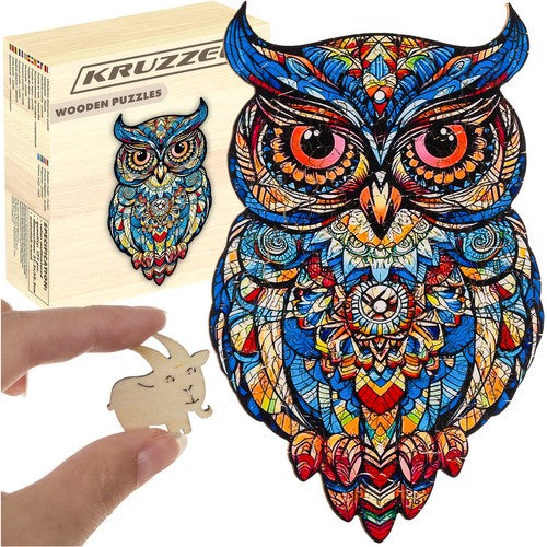 Puzzle din lemn model bufnita, piese in forma de animale