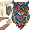 Puzzle din lemn model bufnita, piese in forma de animale