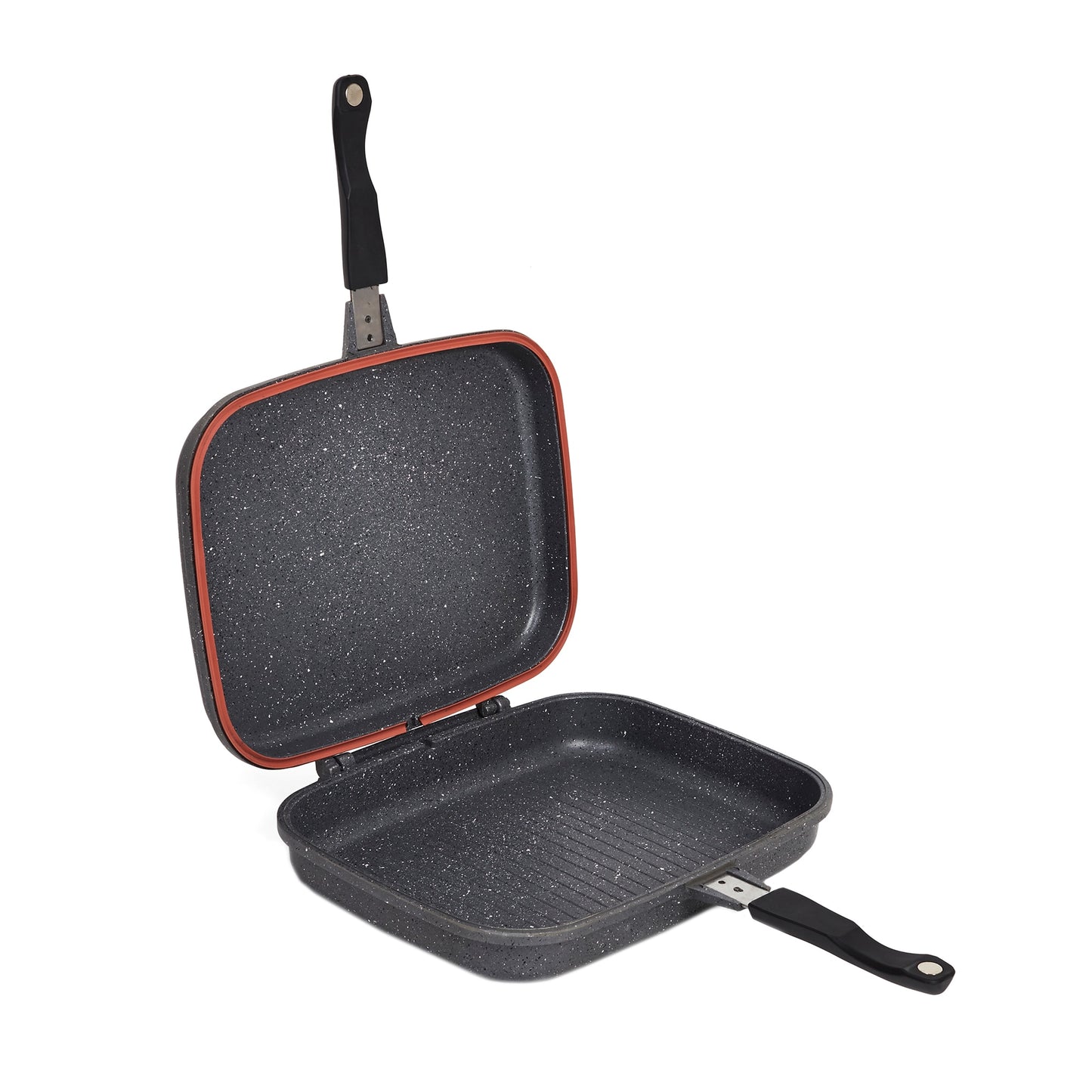 Tigaie dubla grill 36x24x7.5 cm ceramica marmorata, inchidere magnetica, garnitura din silicon, non-stick
