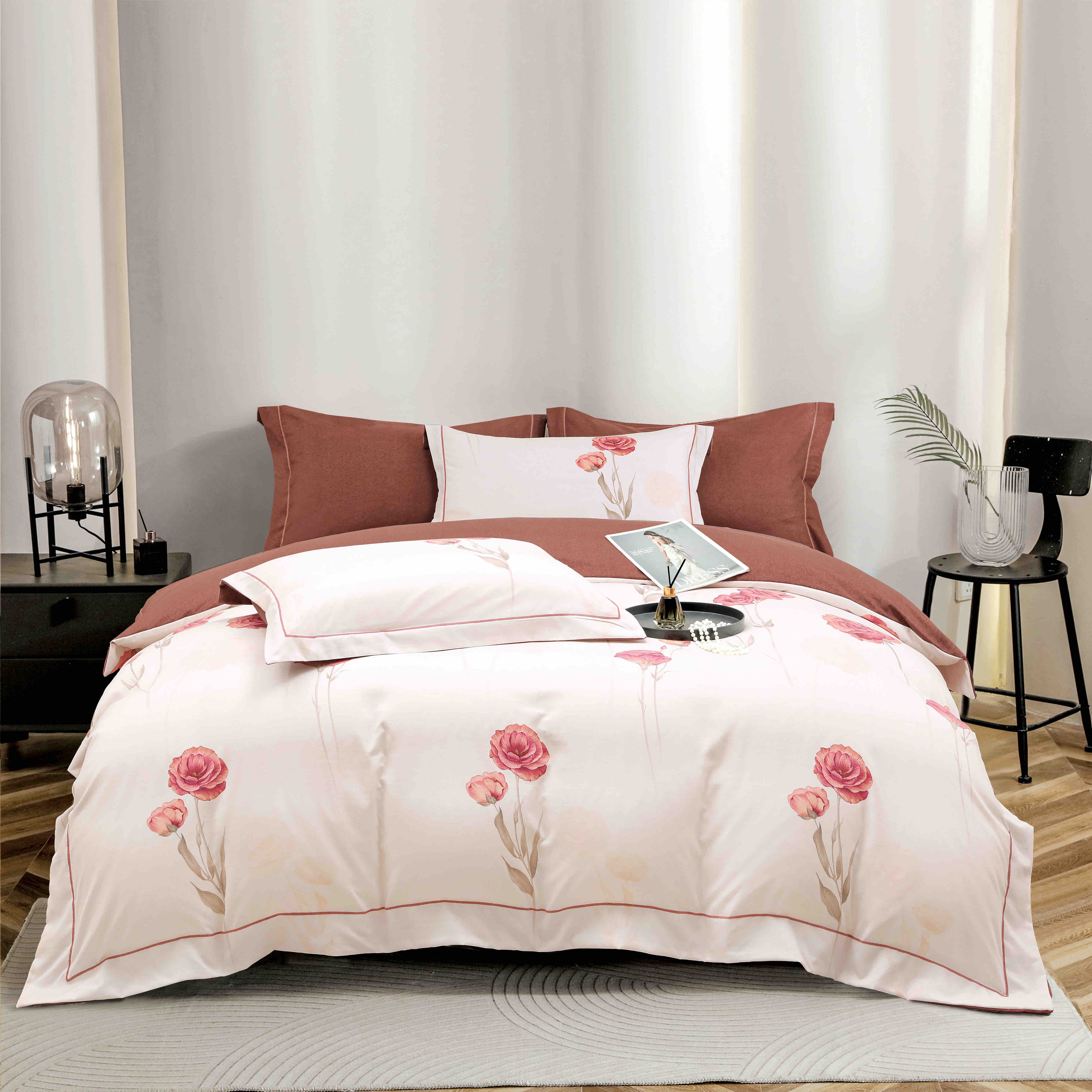 Lenjerie De Lux în Cutie Cadou - Bumbac Finet, 6 Piese, Cearceaf cu Elastic, Model 2