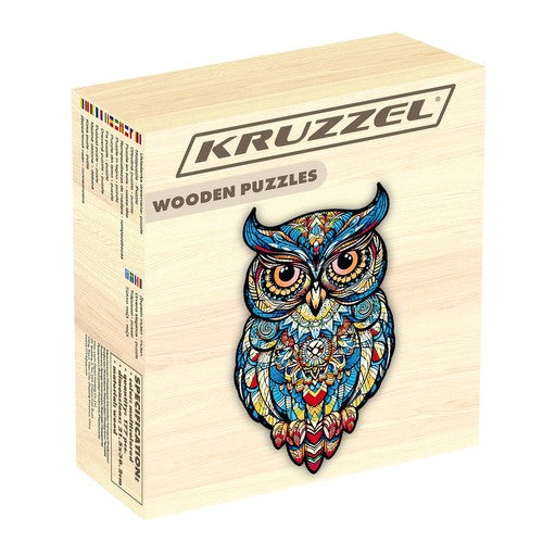 Puzzle din lemn model bufnita, piese in forma de animale