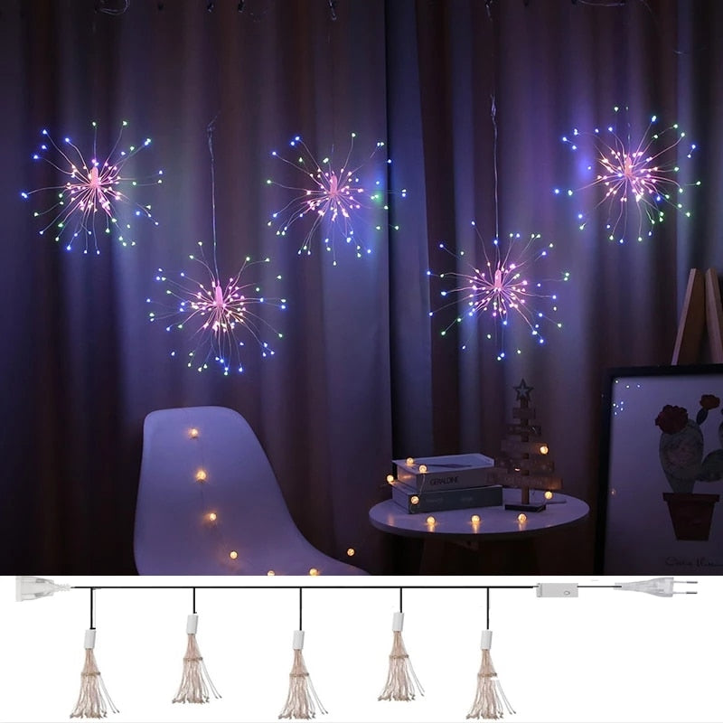 Instalație 5 Artificii Premium Solare cu Telecomandă, 500 LED-uri, 34 cm diametru