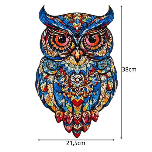 Puzzle din lemn model bufnita, piese in forma de animale