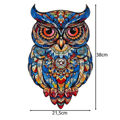 Puzzle din lemn model bufnita, piese in forma de animale