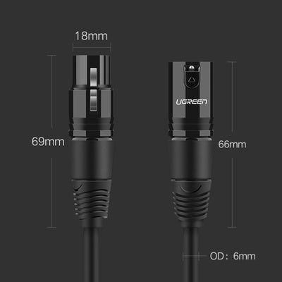 Cablu Audio UGREEN AV130 XLR Femelă - XLR Masculin pentru Microfon/Amplificator, 5m, Negru