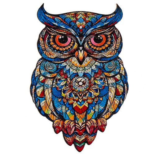 Puzzle din lemn model bufnita, piese in forma de animale