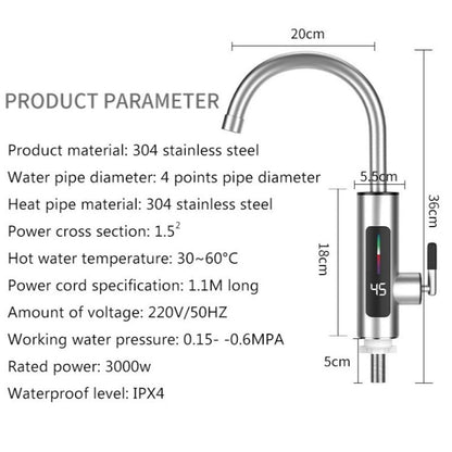 Robinet Electric Instant din Inox, cu Display LED și Rotire 360 Grade, 3000W