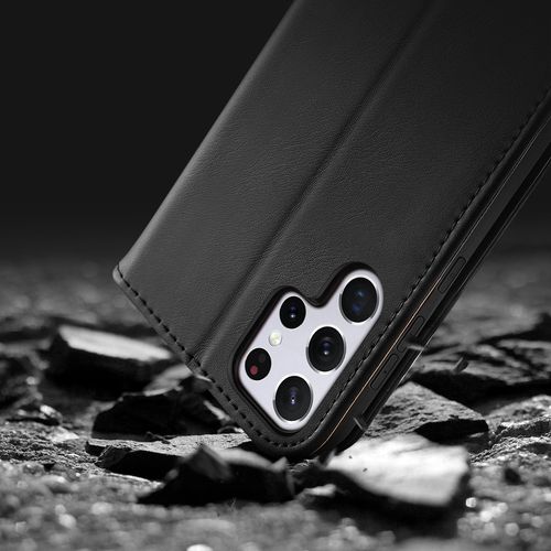 Husă Flip Dux Ducis Hivo din piele pentru Samsung S22 Ultra - neagră