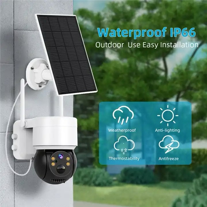 Camera de Supraveghere Solară Jortan, WIFI, Outdoor/Indoor, 1080P Full HD - Siguranță Continuă cu Viziune Nocturnă Color și Alarmă Inteligentă