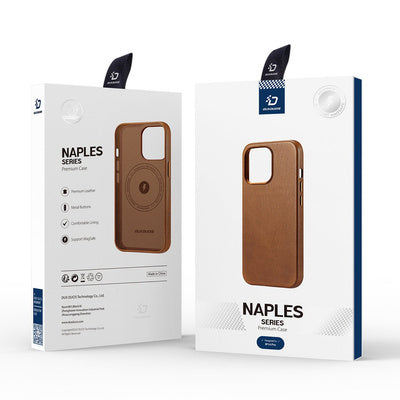 Husa Dux Ducis Naples pentru iPhone 14 Pro - Culoare Maro, Piele Magnetică cu MagSafe