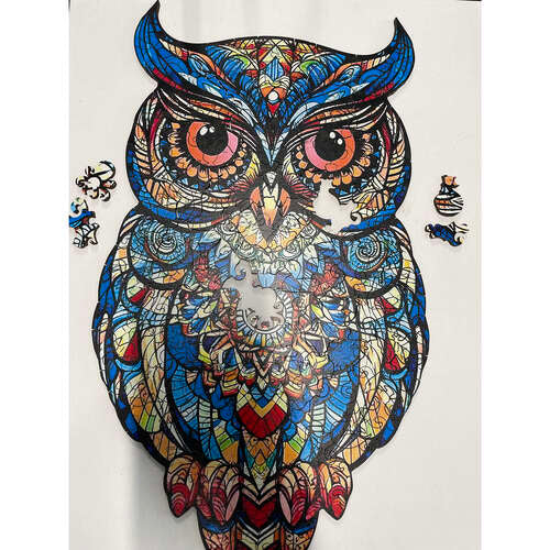 Puzzle din lemn model bufnita, piese in forma de animale