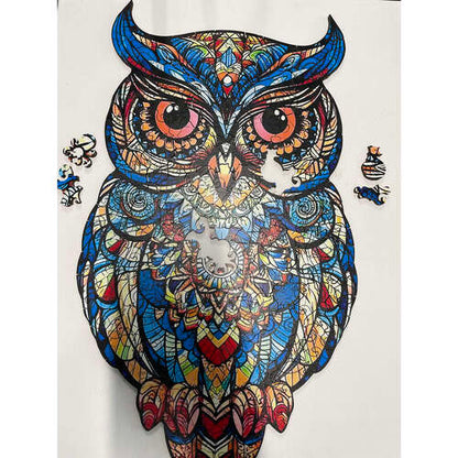 Puzzle din lemn model bufnita, piese in forma de animale
