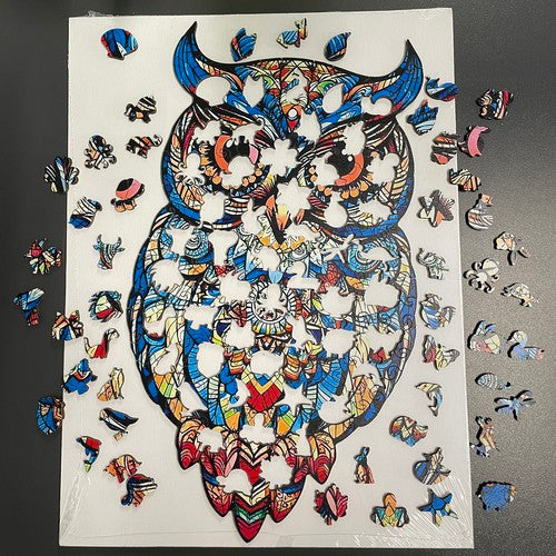 Puzzle din lemn model bufnita, piese in forma de animale