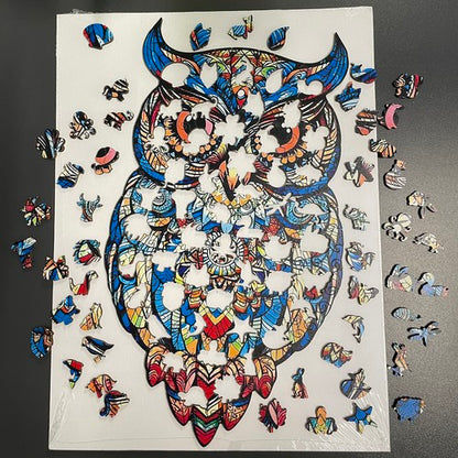 Puzzle din lemn model bufnita, piese in forma de animale