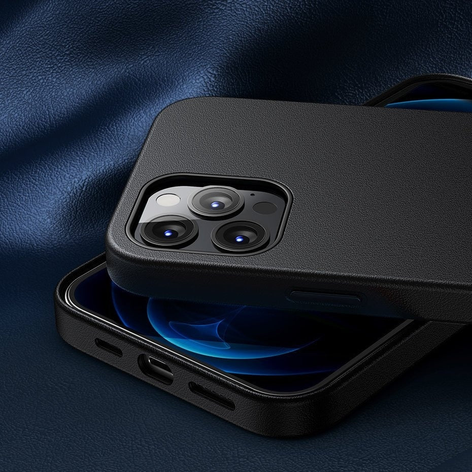 Husa din Piele Eco Baseus Magnetic pentru iPhone 12 / 12 Pro 6.1", Compatibilă MagSafe - Neagră
