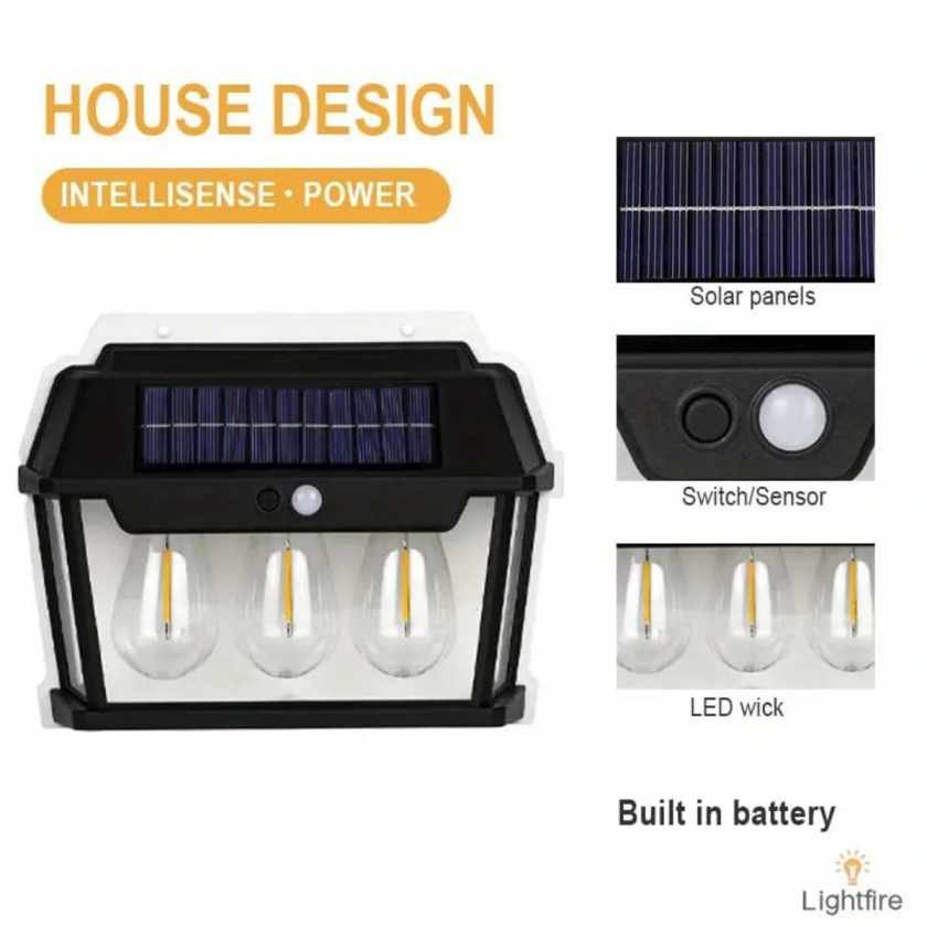 Set 4 x Lampa solară tip Felinar, cu 3 becuri, senzor de mișcare, 38W