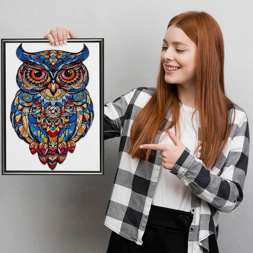 Puzzle din lemn model bufnita, piese in forma de animale