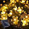 Instalatie solara in formă de flori de cireș, cu LED-uri pe sârmă, lungime 5 metri, 50 de LED-uri, 8 moduri, rezistente la apă, cu funcționare pe baterie