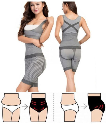 Lenjerie modelatoare din bambus cu cărbune activ – Slim Body - pantaloni scurti si maiou - XXL - XXXL