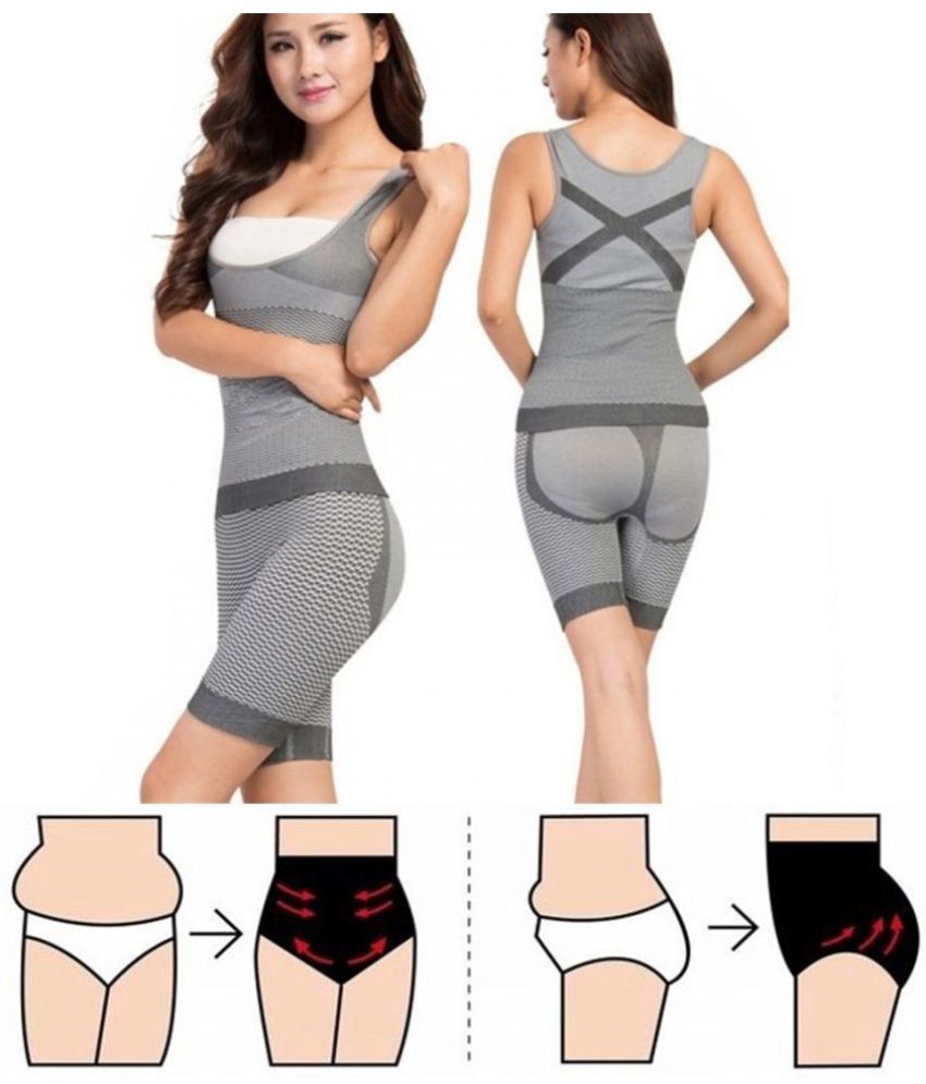 Lenjerie modelatoare din bambus cu cărbune activ – Slim Body - pantaloni scurti si maiou - XXL - XXXL