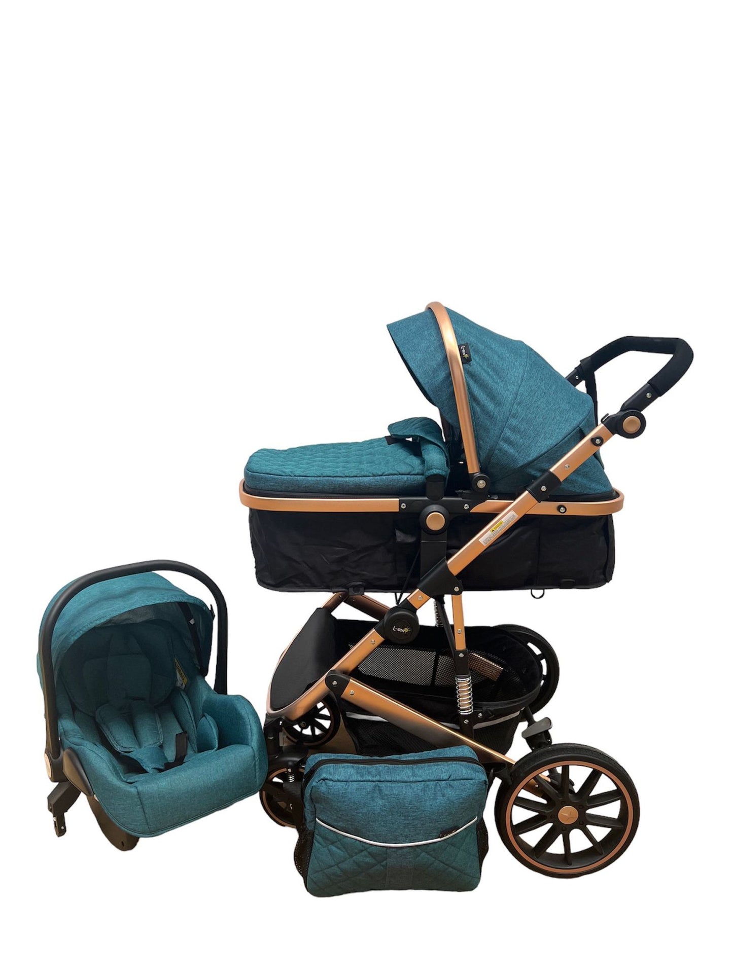 Carucior T4 3-in-1 cu Suspensii și Transformabil Landou-Sport