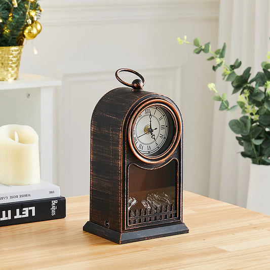 Ceas Vintage Decorativ cu Aspect de Șemineu - Alimentare cu Baterii și Cablu, 40.5x25.5x20 cm