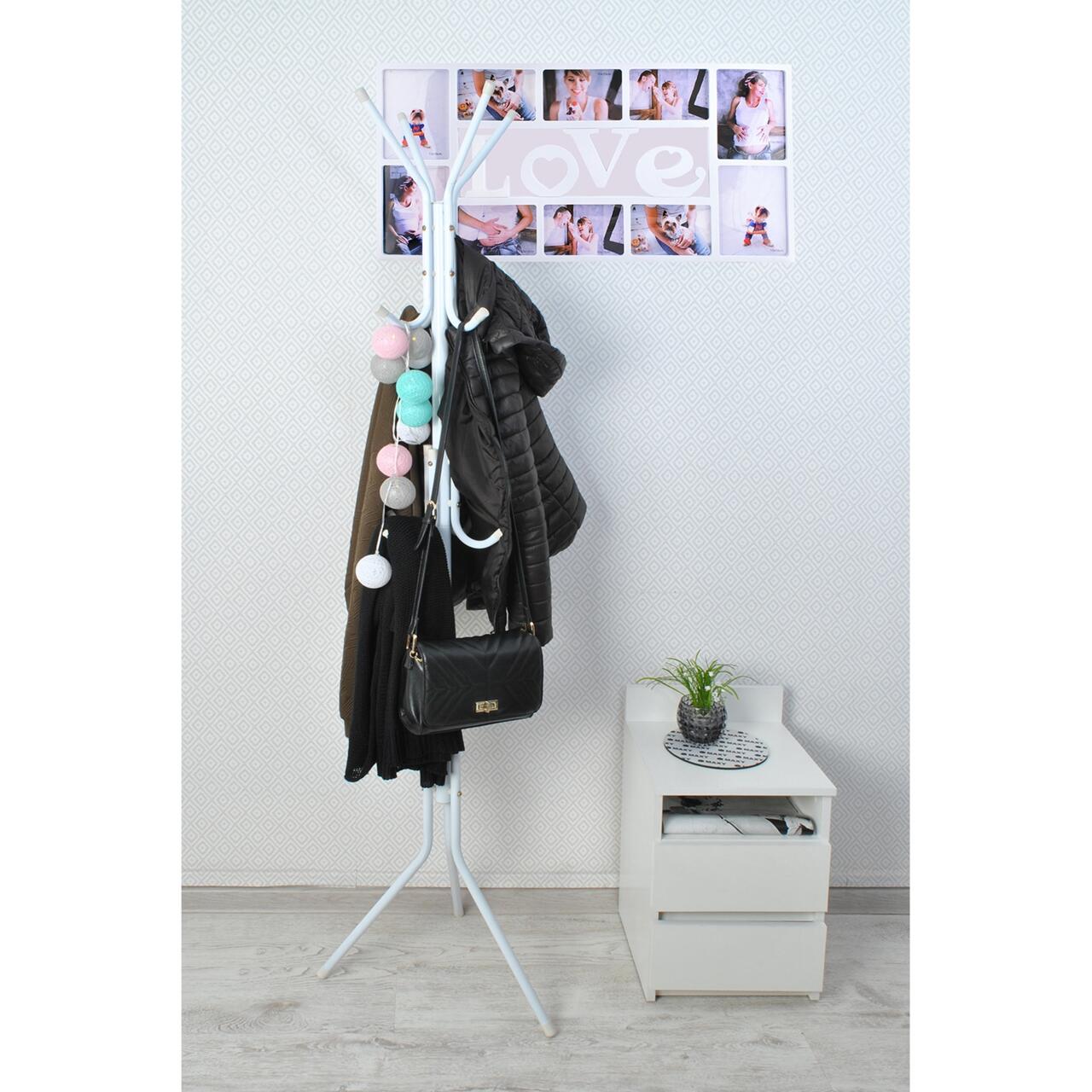 Cuier cu 12 Cârlige – Metal Alb, 42x42x175 cm