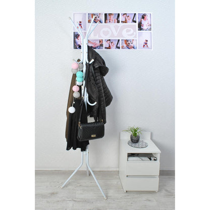 Cuier cu 12 Cârlige – Metal Alb, 42x42x175 cm