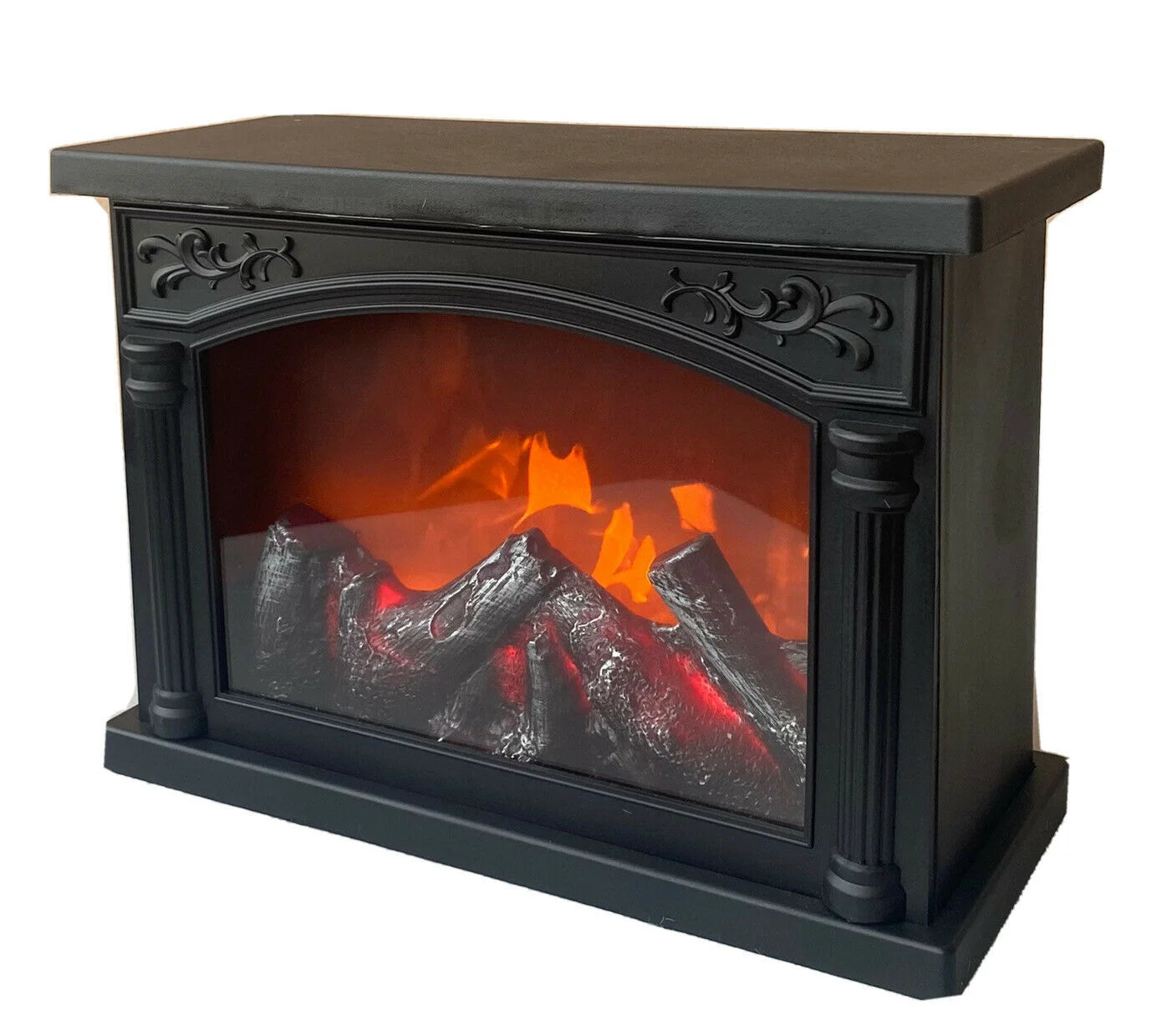 Șemineu Decorativ Luminat cu Efect de Flacără - 28cm x 20cm x 12cm, Funcționare pe Baterii