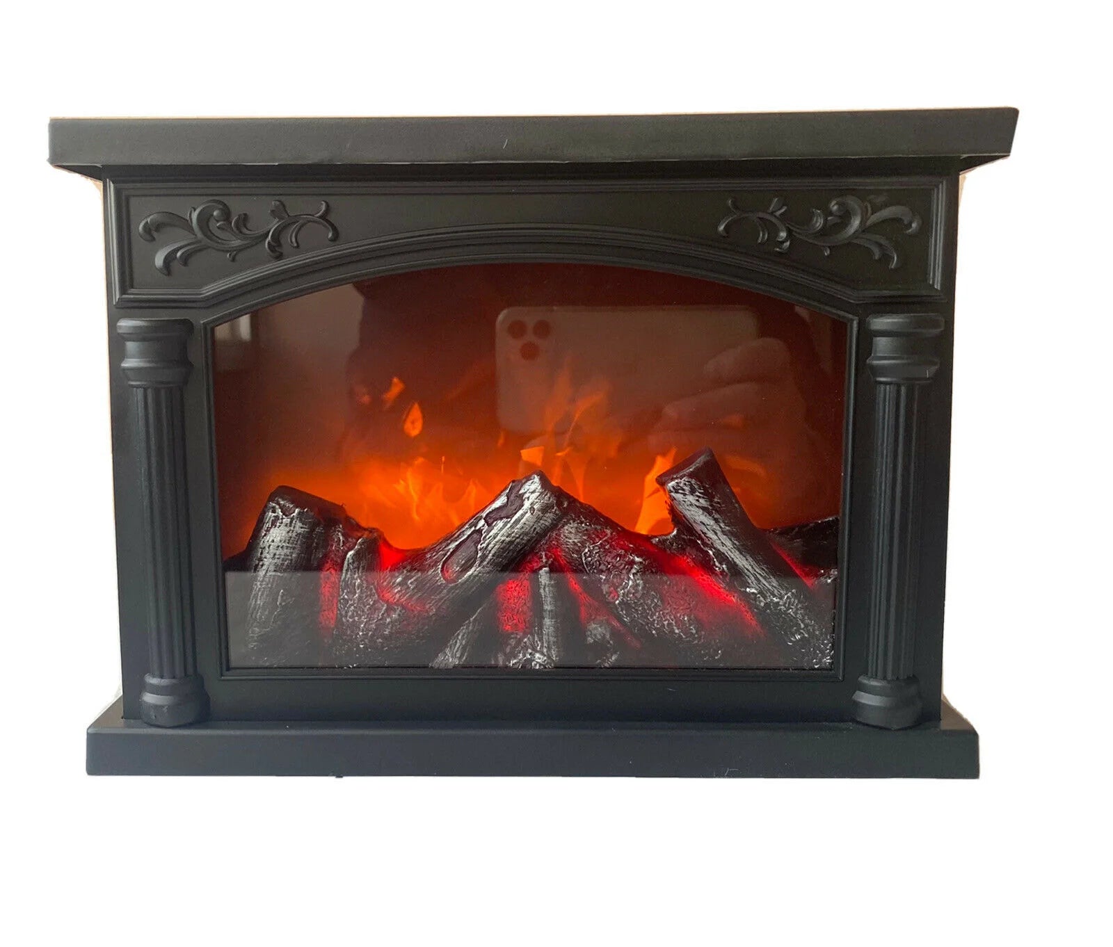Șemineu Decorativ Luminat cu Efect de Flacără - 28cm x 20cm x 12cm, Funcționare pe Baterii