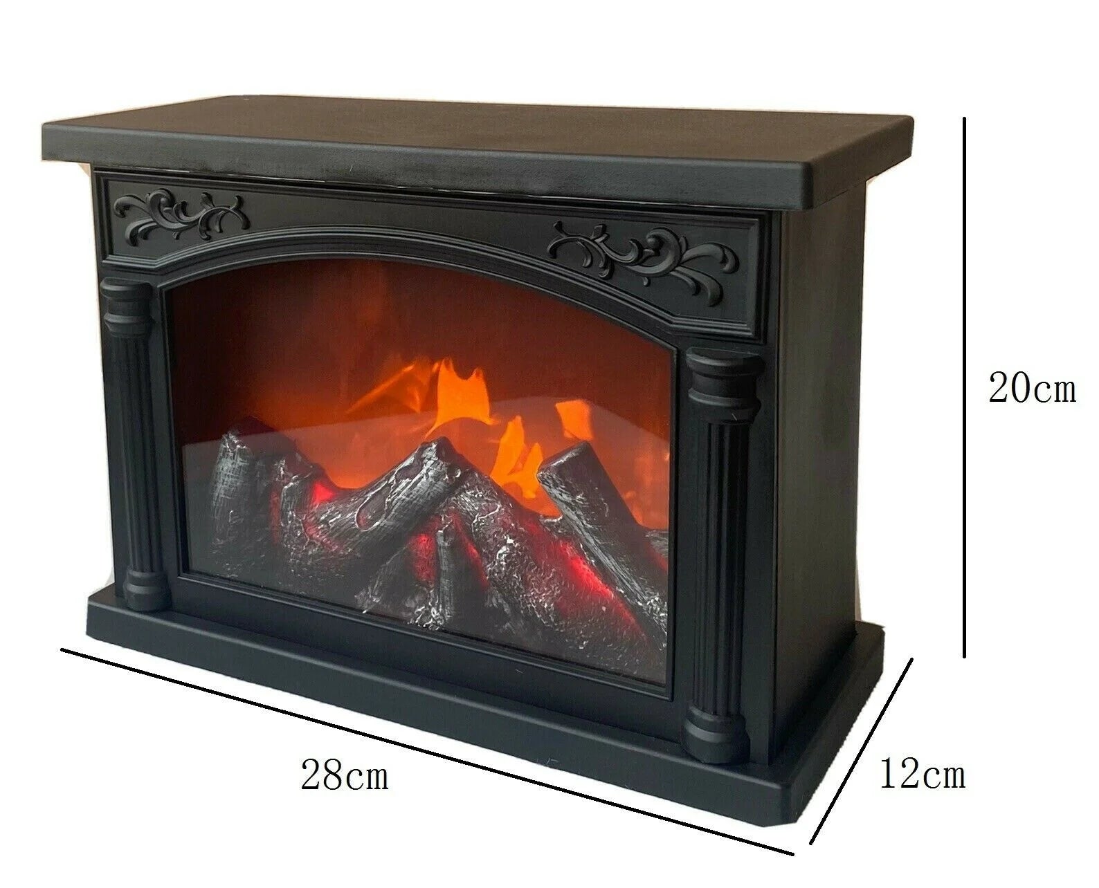 Șemineu Decorativ Luminat cu Efect de Flacără - 28cm x 20cm x 12cm, Funcționare pe Baterii