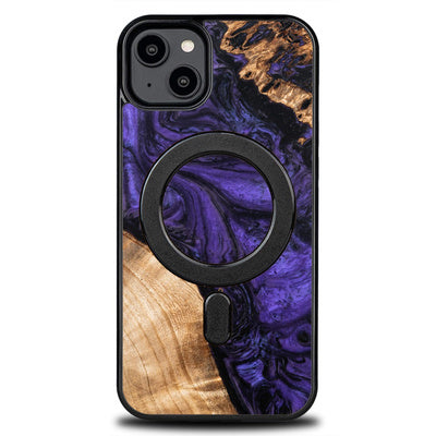Husă din Lemn și Rășină BeWood cu MagSafe pentru iPhone 15 Plus, Violet și Negru