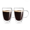 Set 2 Cani de Sticla cu Perete Dublu Teno858, model rotund, design modern, termorezistente, capacitate 350 ml, 12 x 9 cm