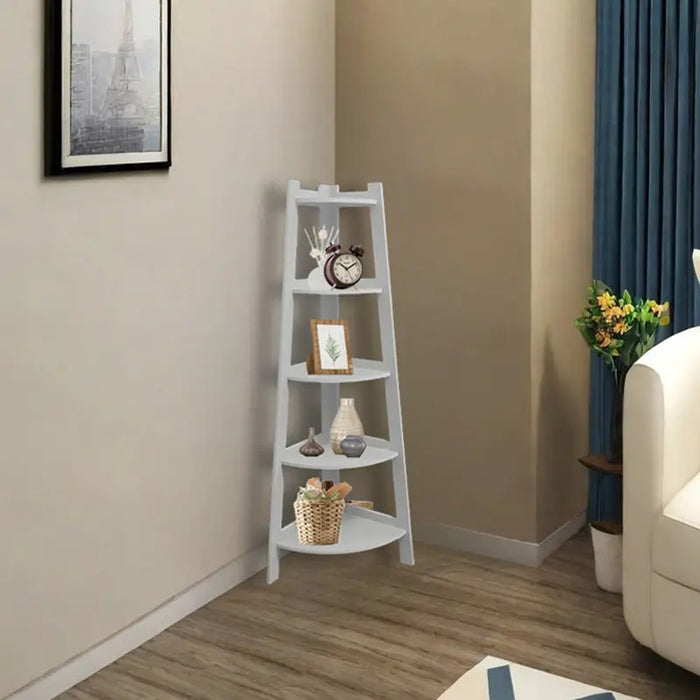 Raft de colț din PVC cu 5 etajere, pentru cameră, baie sau bucătărie - 106x30x30 cm, Alb