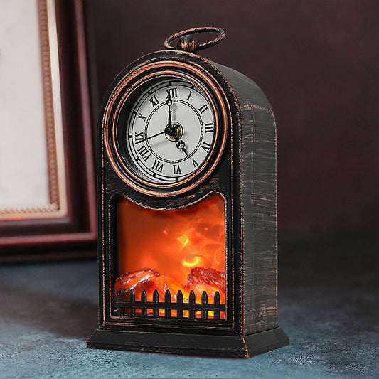 Ceas Vintage Decorativ cu Aspect de Șemineu - Alimentare cu Baterii și Cablu, 40.5x25.5x20 cm