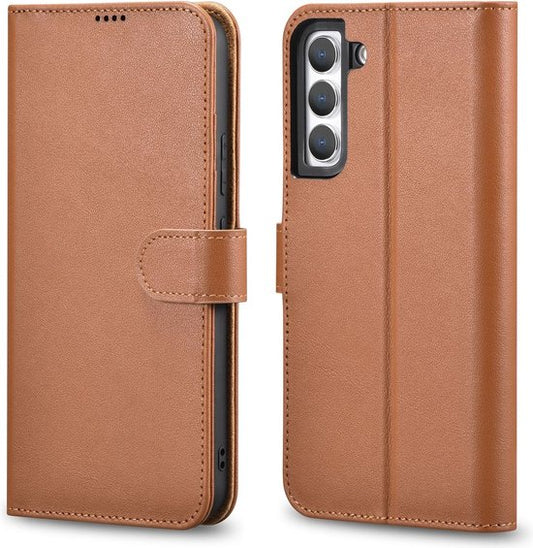 Husă iCarer din piele pentru Samsung Galaxy S22 - Book Case, Maro