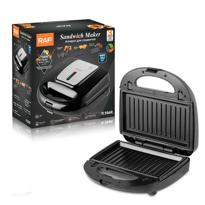 Sandwich Maker Multifuncțional RAF R.594R, 3 în 1, cu Plăci Interschimbabile