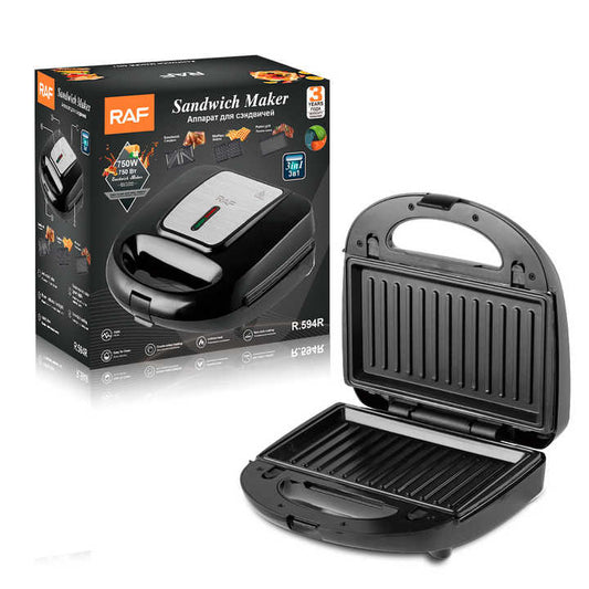 Sandwich Maker Multifuncțional RAF R.594R, 3 în 1, cu Plăci Interschimbabile