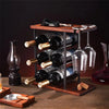 Suport de sticle de vin, 34 x 16 x 35 cm, metal și lemn, pentru 6 sticle și 2 pahare