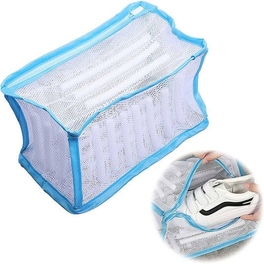 Sac pentru Spălat Încălțăminte, Poliester, Alb-Albastru, 33x19x15 cm