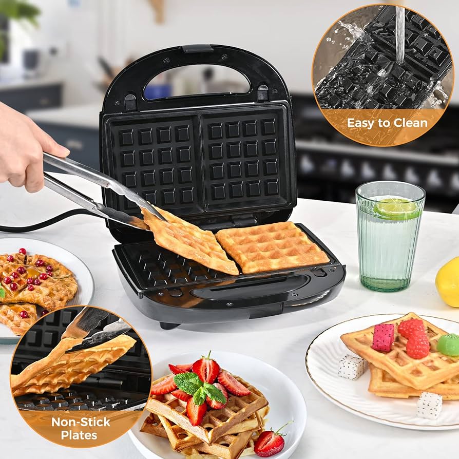 Aparat Electric pentru Gofre și Vafe cu Indicator Luminos, Placă Dublă de Încălzire, 750W